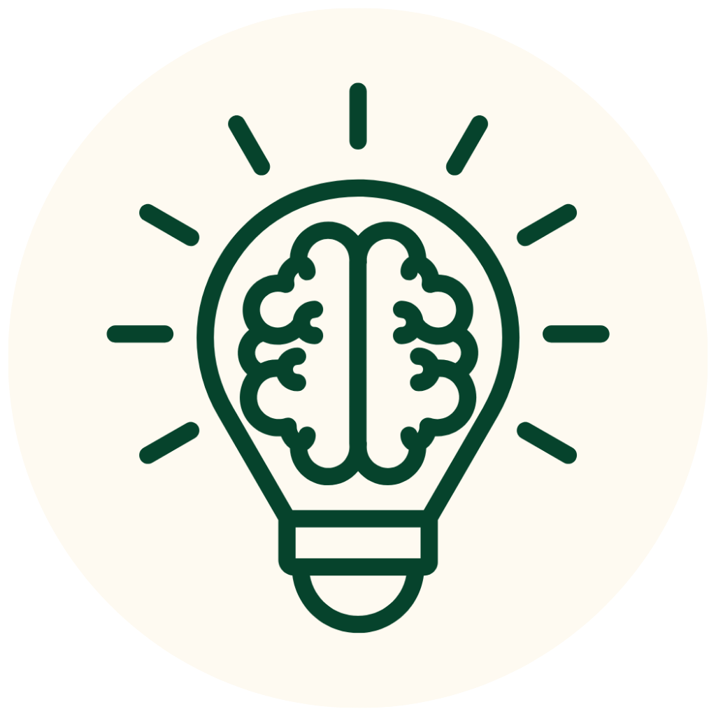 Green on Cream Mindset Image (lightbulb with a brain)